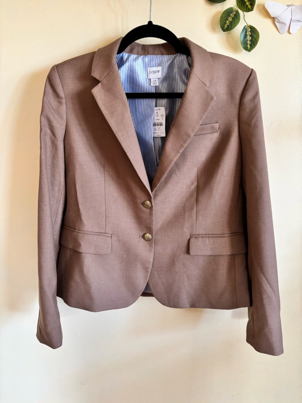 NWT J. Crew Women's Taupe Two-Button Tailored Blazer